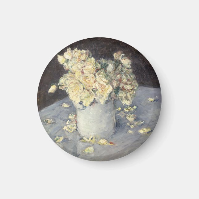 Gul ros i Vas av Caillebott Impressionist Magnet (Framsidan)