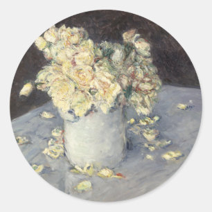 Gul ros i Vas av Caillebott Impressionist Runt Klistermärke