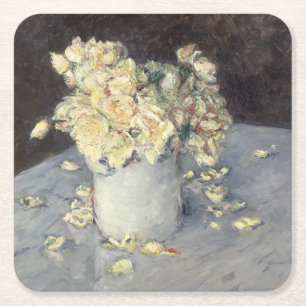 Gul ros i Vas av Caillebott Impressionist Underlägg Papper Kvadrat