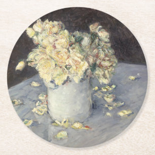 Gul ros i Vas av Caillebott Impressionist Underlägg Papper Rund