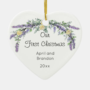 Gul ros Lavender Eucalyptus Jul Julgransprydnad Keramik