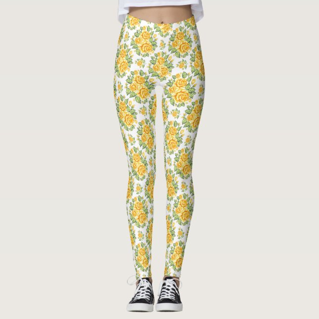 Gul ros Mönster Leggings (Framsida)