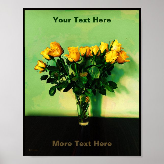 Gul ros mot en Grönt-mur Poster (Framsidan)