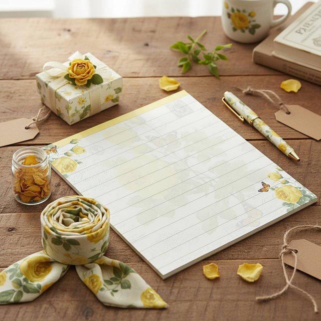 Gul ros och fjärilar anteckningsblock (Skapare uppladdad)