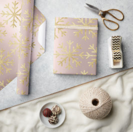 Gul ros och gyllene snöflingor presentpapper