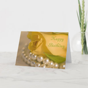 Gul ros och Pearls Grattis på födelsedagen Kort