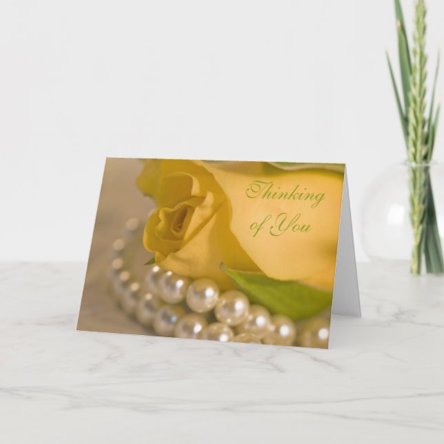 Gul ros och Pearls tänker på dig Kort (Framsida)