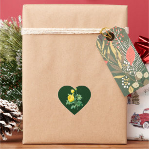 Gul ros och Rosenknoppar Hjärtformat Klistermärke