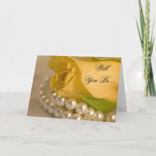 Gul ros och vita pärlor är min bridesmaid inbjudan