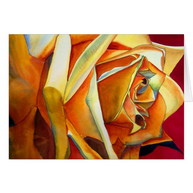 Gul ros original akvarell konst blomma hälsningskort (Framsidan Horizontal)