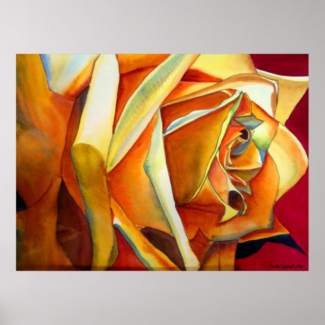 Gul ros originalblomma av vattenfärgskonst poster (Framsidan)
