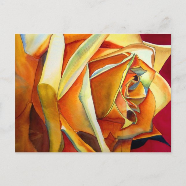 Gul ros originalblomma av vattenfärgskonst vykort (Framsida)