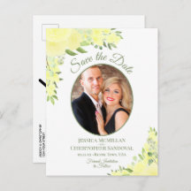 Gul ros Oval Photo Boho Bröllop spara datum