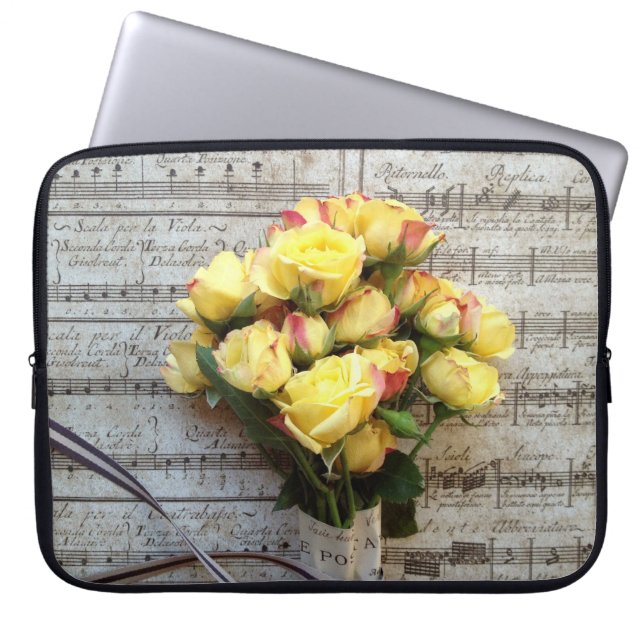 Gul ros på den gammala musiklaptop sleeve (Framsidan)