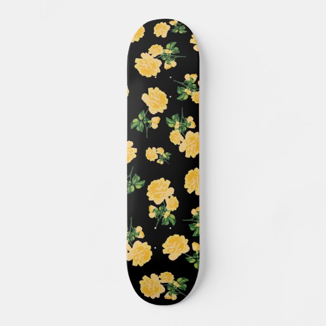 Gul ros på svart skateboard bräda 19,5 cm (Framsida)