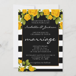 Gul ros på Svarta och vita Rand Inbjudningar