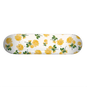 Gul ros på vitt skateboard bräda 19,5 cm