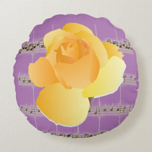 Gul ros PurpleVintage Lakan Music Round Pillow Rund Kudde
