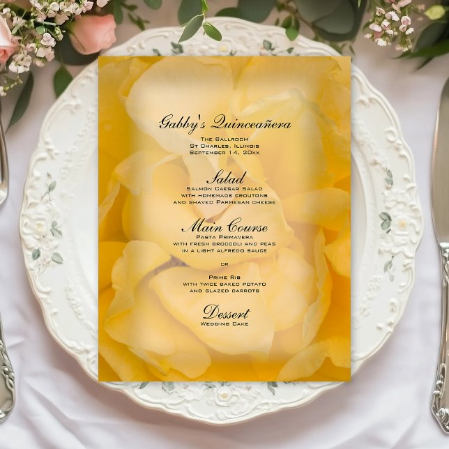 Gul ros Quinceañera Menu (Skapare uppladdad)