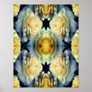 Gul ros Raindrops Blommigt Abstrakt Poster