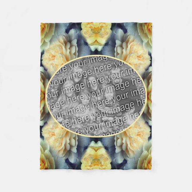 Gul ros Raindrops Ram Lägg till ditt eget foto Fleecefilt (Framsidan)