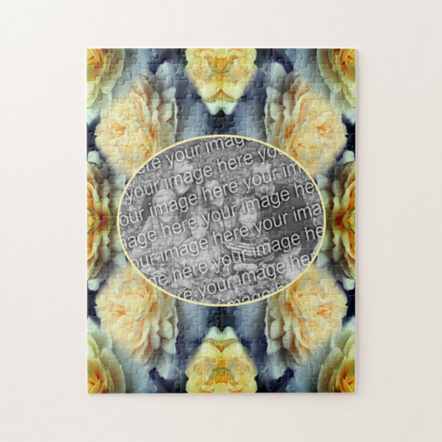 Gul ros Raindrops Ram Skapar ditt eget foto Pussel (Vertikal)