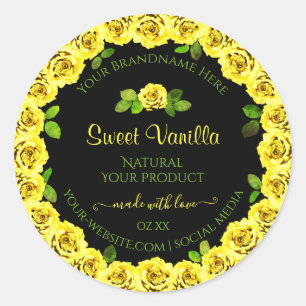 Gul ros Ram om etikett för svarta produktförpackni