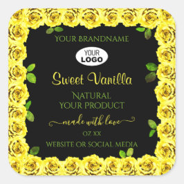 Gul ros Ram om Svart produktmärkning med Logotyp Fyrkantigt Klistermärke