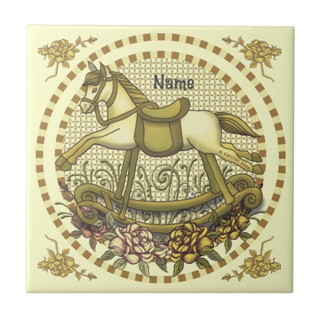 Gul ros Rocking Horse Tile Kakelplatta (Framsidan)