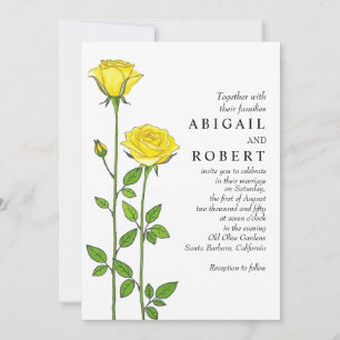 Gul ros romantisk blommigt bröllop inbjudningar