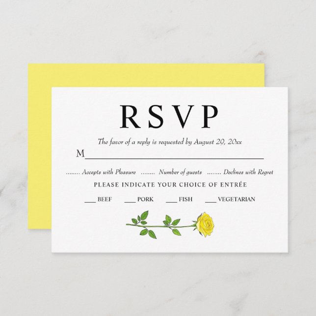 Gul ros romantisk blommigt bröllop OSA kort (Fram/baksida)