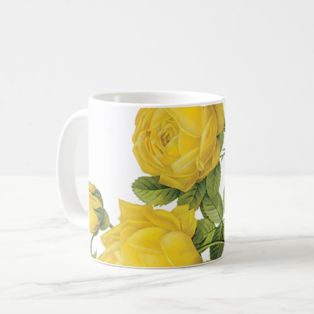 gul ros (Rosa sulfurea) av Redouté Kaffemugg (Framsida vänster)