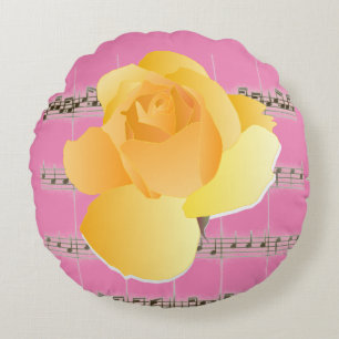 Gul ros Rosa Vintage Lakan Music Round Pillow Rund Kudde