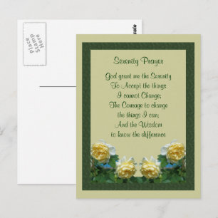 Gul ros Serenity Prayer-vykort Vykort