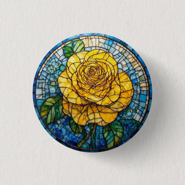🌻 Gul ros-stained glass-knapp Blommig present 🌻 Knapp (Framsida)
