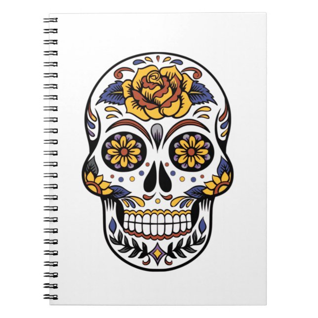 Gul ros Sugar Skull Anteckningsbok (Framsidan)