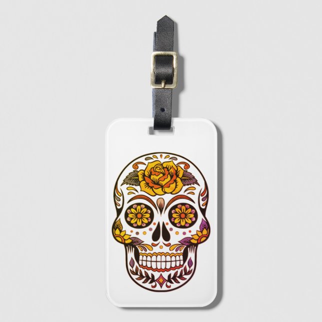 Gul ros Sugar Skull Bagagebricka (Framsida vertikal)