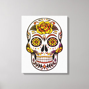 Gul ros Sugar Skull Canvastryck