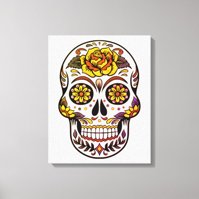 Gul ros Sugar Skull Canvastryck (Framsida)