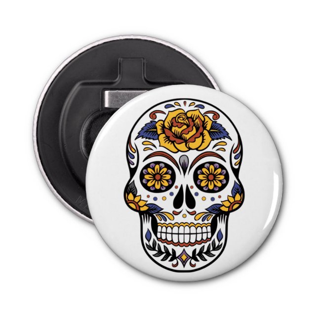 Gul ros Sugar Skull Flasköppnare (Framsidan)