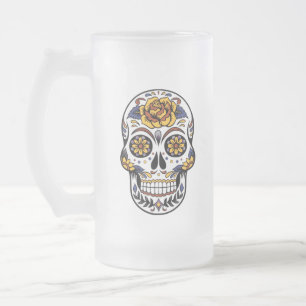 Gul ros Sugar Skull Frostat Ölglas