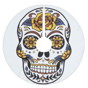Gul ros Sugar Skull Julgransmatta Borstad Polyester