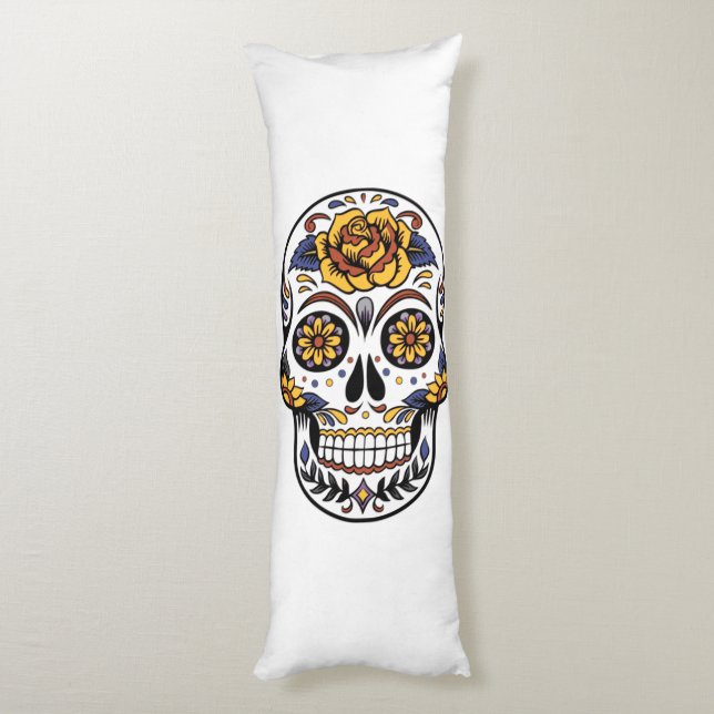 Gul ros Sugar Skull Kroppskudde (Baksidan (Vertikal))