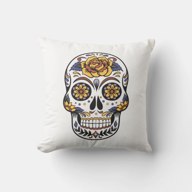 Gul ros Sugar Skull Kudde (Framsida)