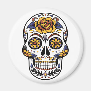 Gul ros Sugar Skull Magnet