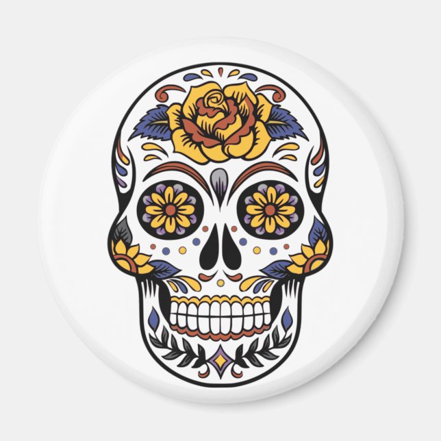Gul ros Sugar Skull Magnet (Framsidan)