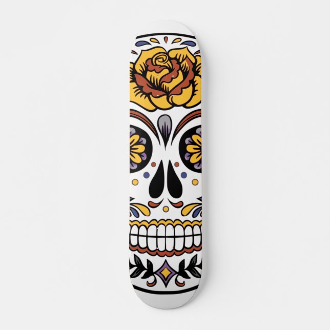 Gul ros Sugar Skull Mini Skateboard Bräda 18,5 Cm (Framsida)