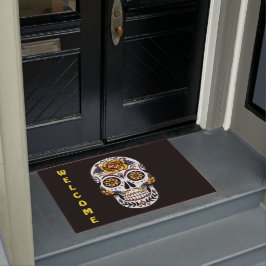Gul ros Sugar Skull Monogram Doormat