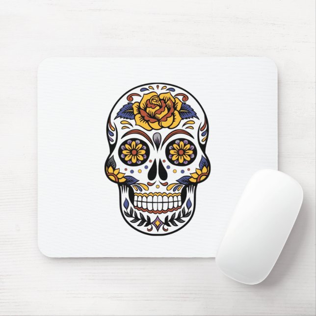 Gul ros Sugar Skull Musmatta (Med mus)