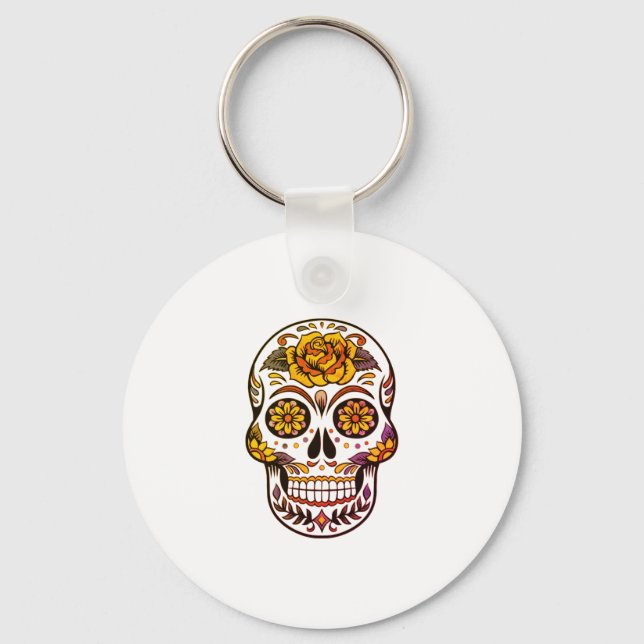 Gul ros Sugar Skull Nyckelring (Framsida)